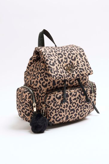 Buy River Island Brown Girls Leopard Print Nylon Backpack from Next Denmark