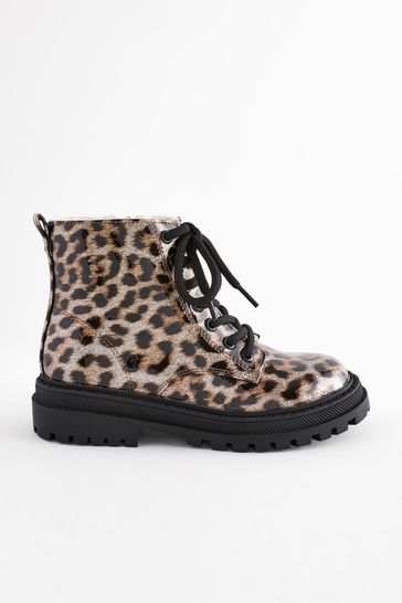 Brown Animal Print Wide Fit G Warm Lined Lace Up Ankle Boots