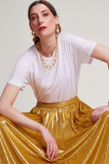 Monsoon Gold Mia Pleated Skirt