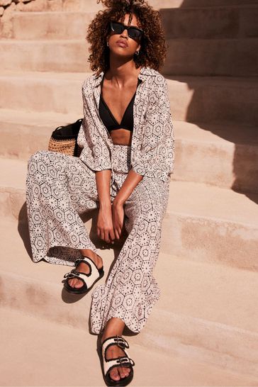 Mint Velvet Cream Print Wide Trousers