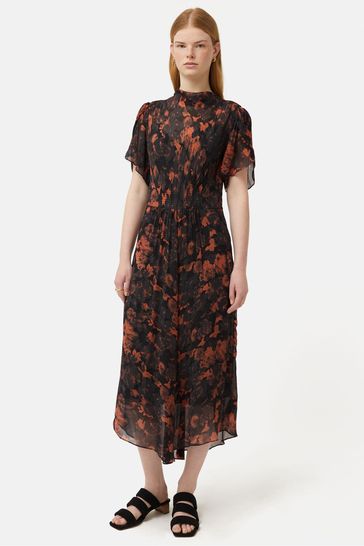 Jigsaw Shadow Floral Black Midi Dress