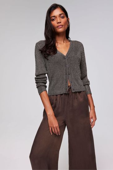 Mint Velvet Brown Metallic Ribbed Cardigan