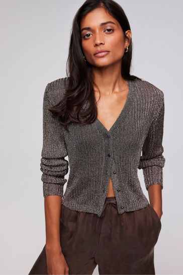 Buy Mint Velvet Brown Metallic Ribbed Cardigan from Next Bahrain