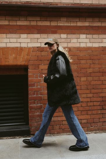 Buy Black Longline Faux Fur Gilet from Next Bahrain
