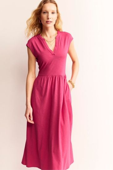 Boden Pink Chloe Notch Jersey Midi Dress