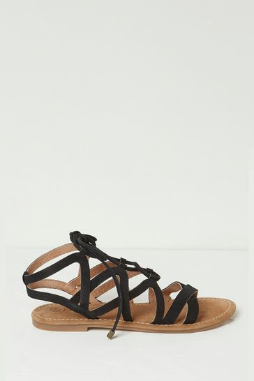 FatFace Black Renna Ghillie Lace Up Sandals