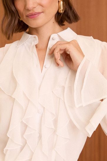 Cream ruffle shirt new arrivals