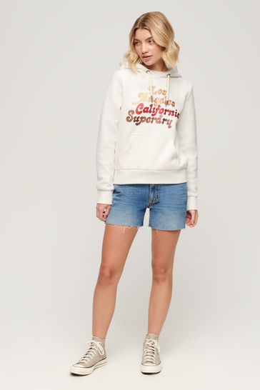 Buy Superdry Cream Retro Glitter Logo Hoodie from Next Kuwait