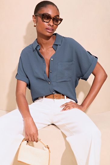 Lipsy Blue Short Sleeve Utility Shirt