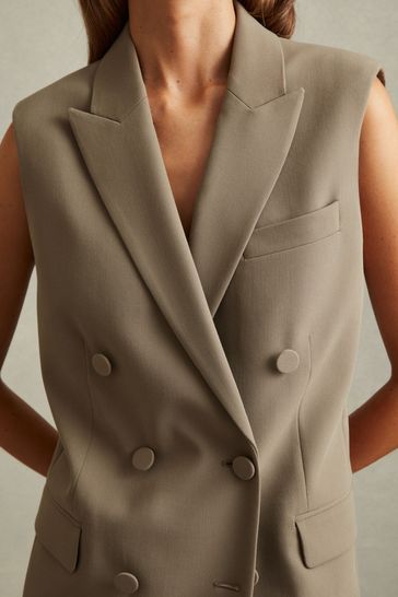 Buy Reiss Khaki Madelyn Petite Double Breasted Longline Suit Waistcoat from Next Bahrain