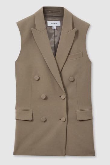 Buy Reiss Khaki Madelyn Petite Double Breasted Longline Suit Waistcoat from Next Netherlands