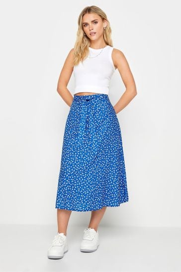 PixieGirl Petite Blue Ditsy Floral Print Midi Skirt