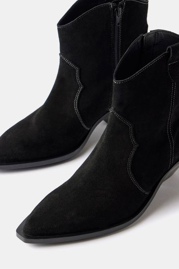 Mint Velvet Black Suede Stitch Ankle Boots