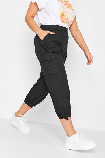 Yours Curve Black Cropped Cargo Trousers