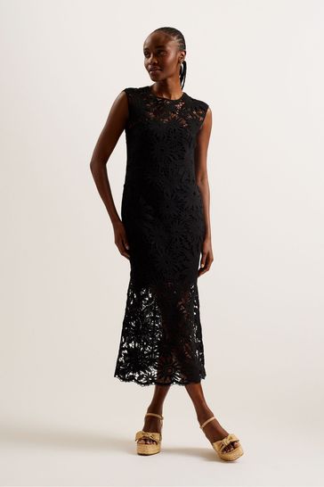 Ted Baker Black Crochet Sleeveless Corha Midi Dress