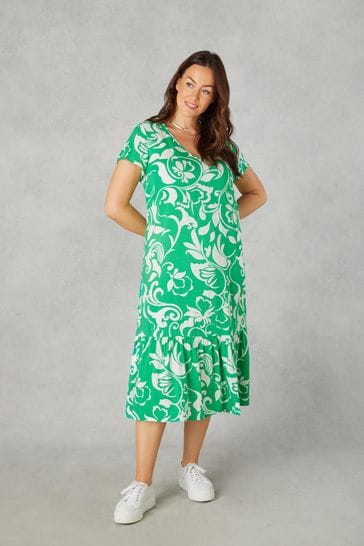 Live Unlimited Curve Petite Green Paisley Print V-Neck Dress