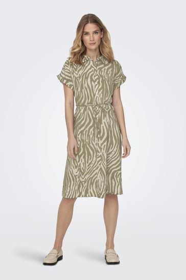 JDY Green Zebra Print Short Sleeve Shirt Dress