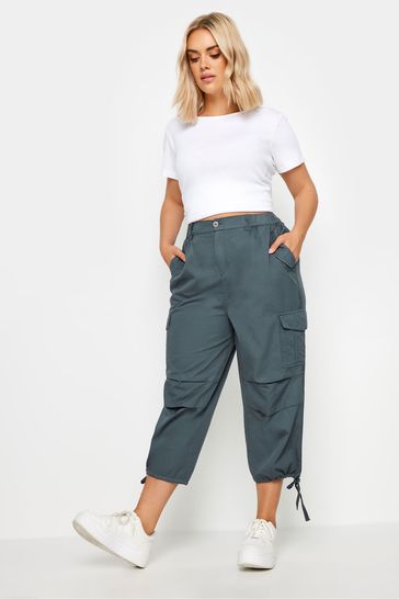 Buy Yours Curve Grey Cargo Cropped Trousers from Next Kuwait