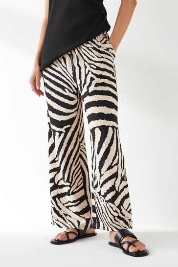 JDY White Petite Zebra Print Wide Leg Trousers