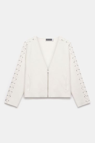 Buy Mint Velvet White Cotton Biker Cardigan from Next Bahrain
