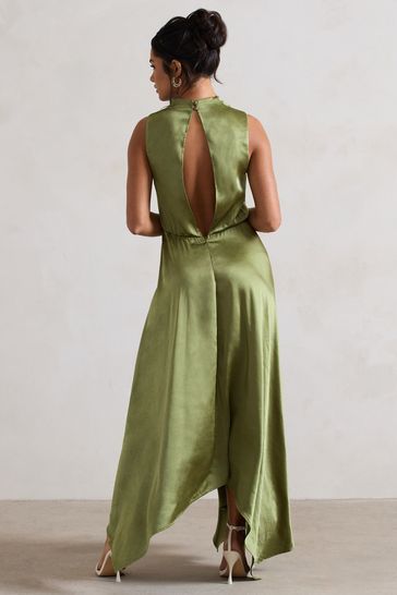 Khaki green silk dress outlet