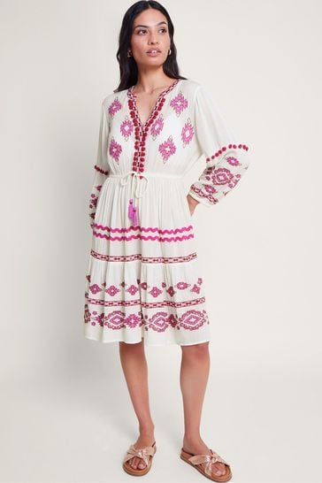 Monsoon White Embroidered Catia Dresses