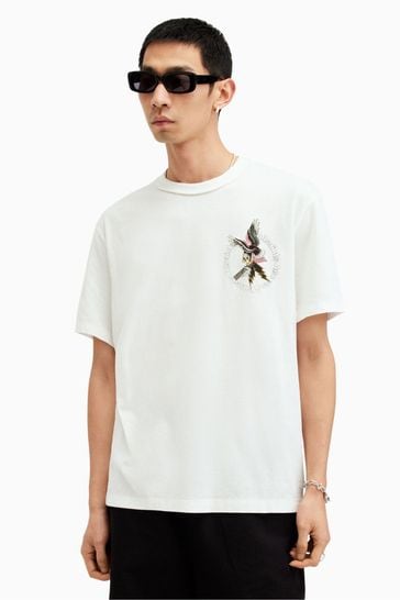 All Saints White Fret Short Sleeve Crew T-Shirt