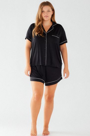 Chelsea Peers Black Curve Modal Button Up Short Pyjama Set