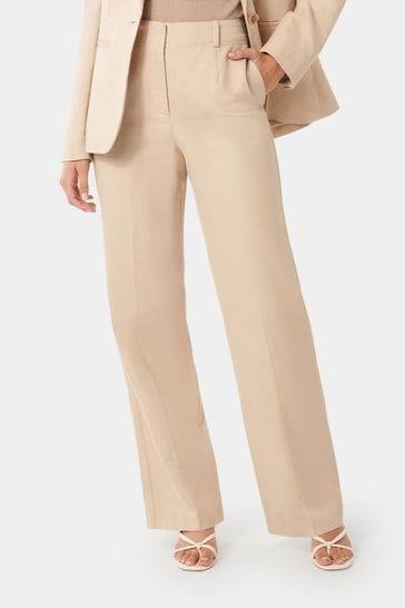 Forever New Cream Emmie Straight Leg Trousers with a Touch of Linen