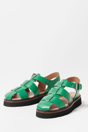 Oliver Bonas Green Fisherman Leather Sandals