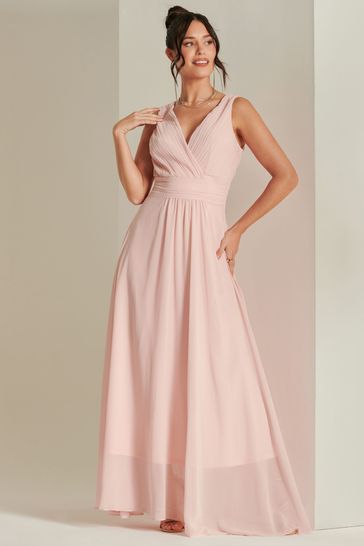 Jolie Moi Light Pink Pleated Bodice Chiffon Maxi Dress