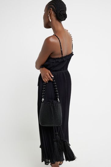 River island black pleated dress hotsell