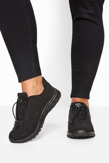 Yours Curve Black Extra Wide Fit Titania Gem Trainers