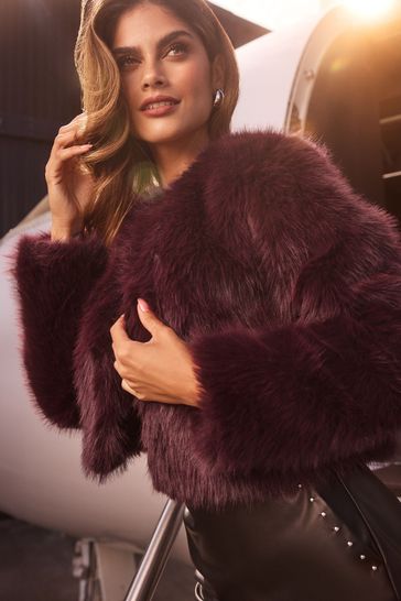 Lipsy cropped faux fur coat top