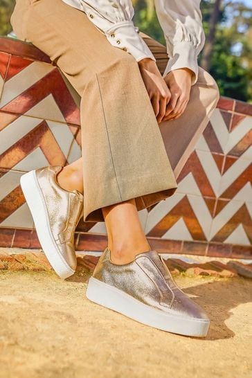 Buy Jones Bootmaker Fernanda Leather Gold Trainers from Next