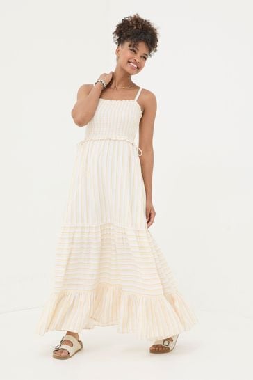 FatFace Yellow Med Moments Stripe Beach Dress