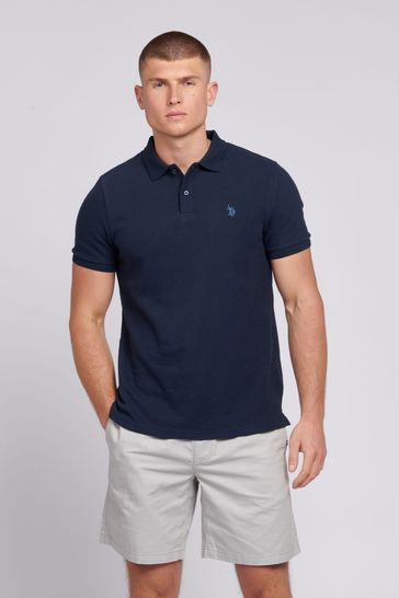 U.S. Polo Assn. Mens Regular Fit Blue Texture Terry Polo Shirt