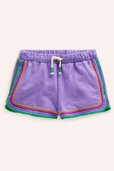Boden Purple Embroidered Shirred Shorts