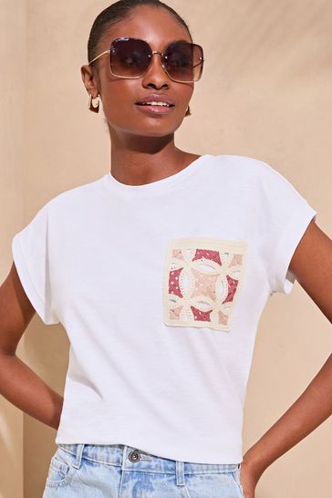 Lipsy White Crochet Pocket T-Shirt