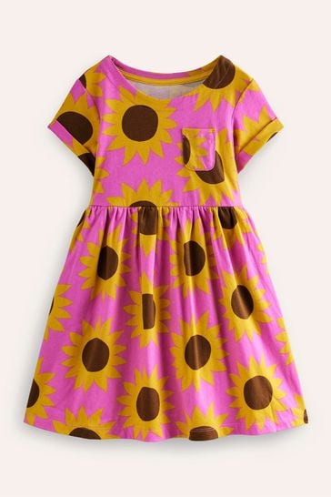 Boden Pink Sunflower Short-sleeved Fun Jersey Dress
