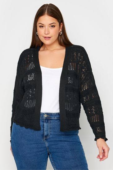 Your Curve Black Pure Cotton Cropped Pointelle Cardigan