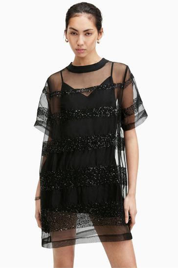AllSaints Black Embroidered Izabela Dress