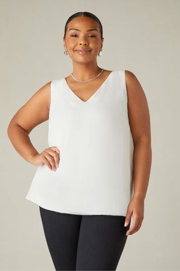 Live Unlimited Curve - White Chiffon Layered Swing Vest Top