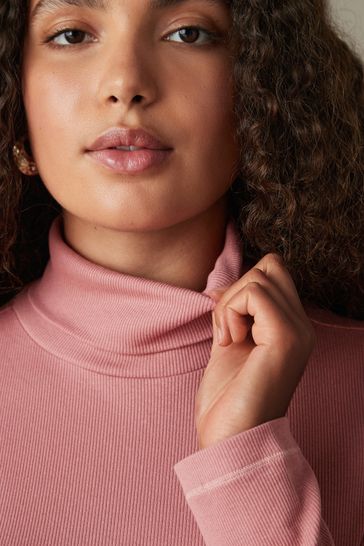 Buy Rose Pink Long Sleeve Ribbed Roll Neck Bodysuit from Next Bahrain