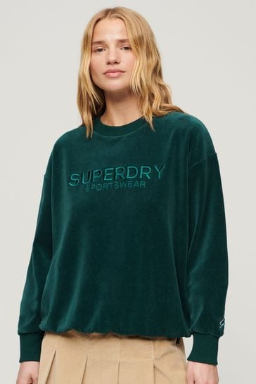 Superdry Green Velour Graphic Boxy Crew Sweatshirt