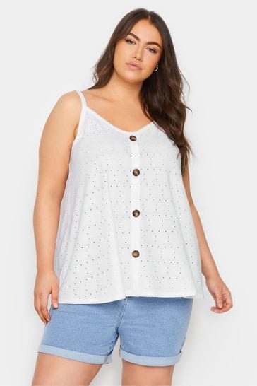 Yours Curve White Button Front Broidery Vest