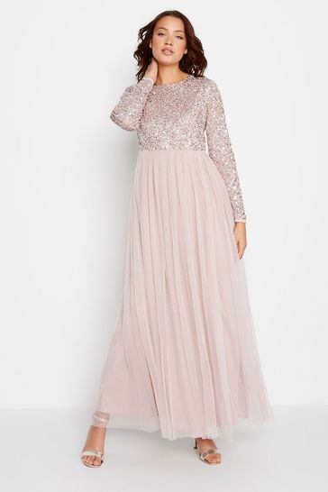 Long Tall Sally Nude Long Sleeve Beaded Maxi Dress