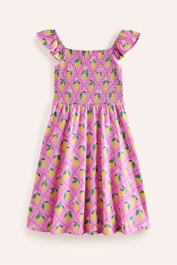 Boden Pink Lemon Shirred Jersey Dress