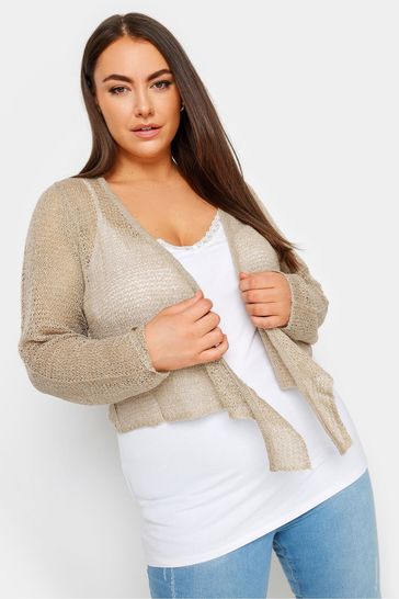 Yours Curve Natural Honeycomb Tie Front Shrug Cardigan