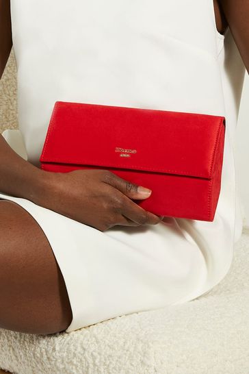 Dune London Red Ballads Structured Foldover Clutch Bag